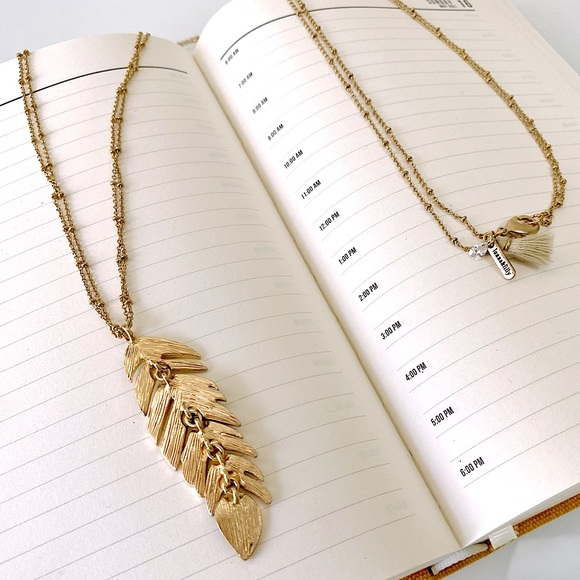 Lonna and Lilly Gold-tone Pavé and Stone Feather Pendant Necklace - Picture 3 of 8